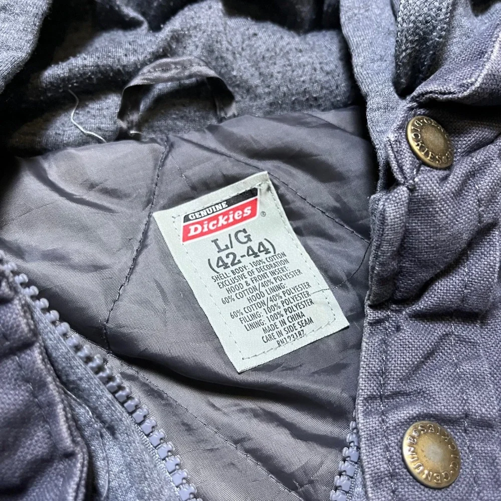 Dickies Hooded Canvas Work Jacket L Grayish Purple Lined Full Zip Snap Button